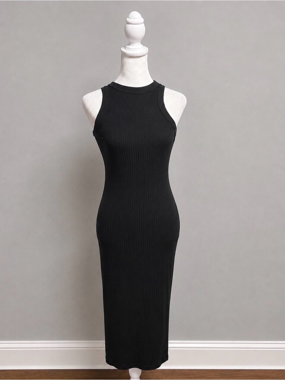 House of Harlow 1960 Black Ribbed Maxi Dress Small Sleeveless Bodycon Made USA
